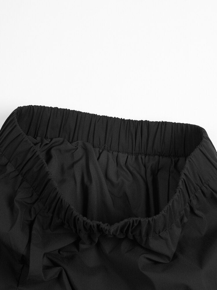 High Elastic Waist Black Pleated Loose Fit Casual Half-body Skirt Women Tide New Spring Autumn