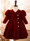 Girls Baptism New Year Velvet Formal Dress Baby Wedding 1st Birthday Party Dresses For Children White Princess Ball Gown