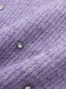 Women Diamonds Round Neck Knitted Pullover Solid Color Long Sleeve Ruffle Sweater Casual Style Winter