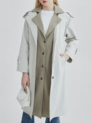 Women Beige Trench Lapel Long Sleeve Loose Fit Windbreaker Spring Autumn