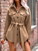 Belted Wool Blend Button Up Coat Autumn and Winter Wool Jacket Women Clothing Long Elegant Female Outerwear
