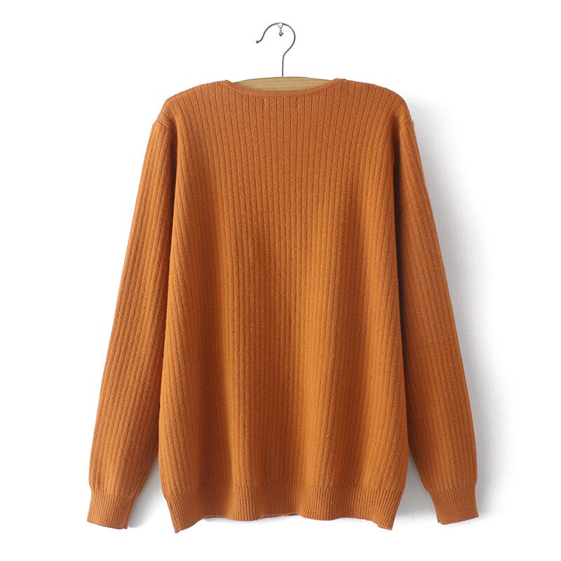 Women Knitted Cardigan Temperament Pure V-Neck Jumpers Autumn Basic Long Sleeve Curve Sweater