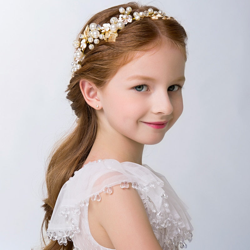 Girls Tiara Headbands Pearl Crystal Bridal Hair Accessories For Girl Wedding Hairbands Handmade Headpiece Hair Ornaments