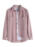 Men Shirts Corduroy Long Sleeves Shirt with Pocket Fall Winter Solid Shacket Vintage Streetwear Blouse Tops Unisex Style
