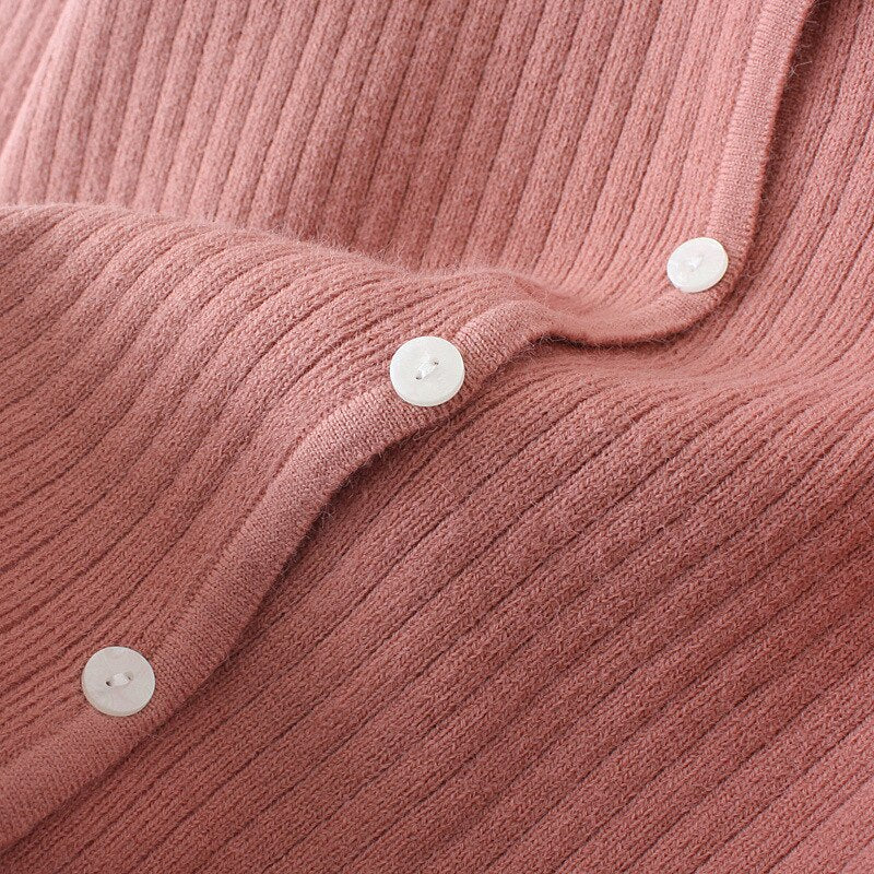 Women Knitted Cardigan Temperament Pure V-Neck Jumpers Autumn Basic Long Sleeve Curve Sweater