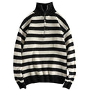 Soft Waxy Warm and Lazy Knitwear Sweater Men Contrast Stripe Design Loose Half High Collar Pullover
