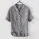 Vintage Linen T-Shirt for Men Pullover Casual V-Neck Short Sleeve Thin Breathable Tees Summer