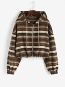 Toggle Drawstring Hem Hooded Crop Jacket Women Zip Up Drop Shoulder Coat Casual Outerwear