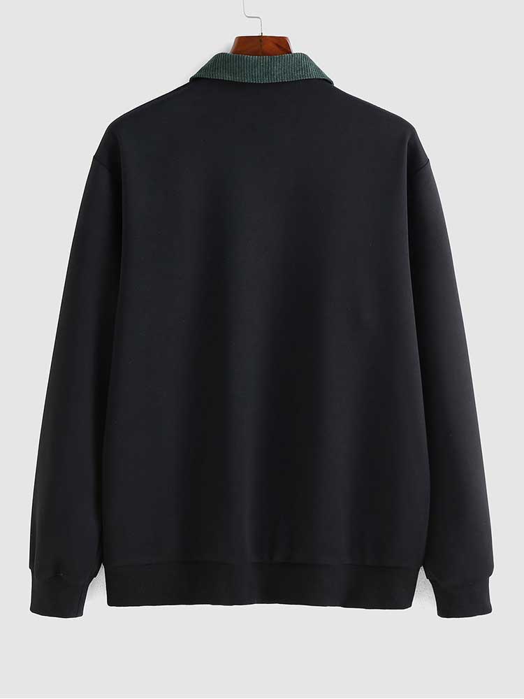 Hoodies for Men Letter Print Half Zip Corduroy Sweatshirt Casual Turn-down Collar Pullover Fall Winter Sweats Hoodie