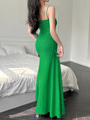 Solid Slimming Knitting Dresses For Women Square Collar Sleeveless High Waist Sexy Camisole Dress Female Summer