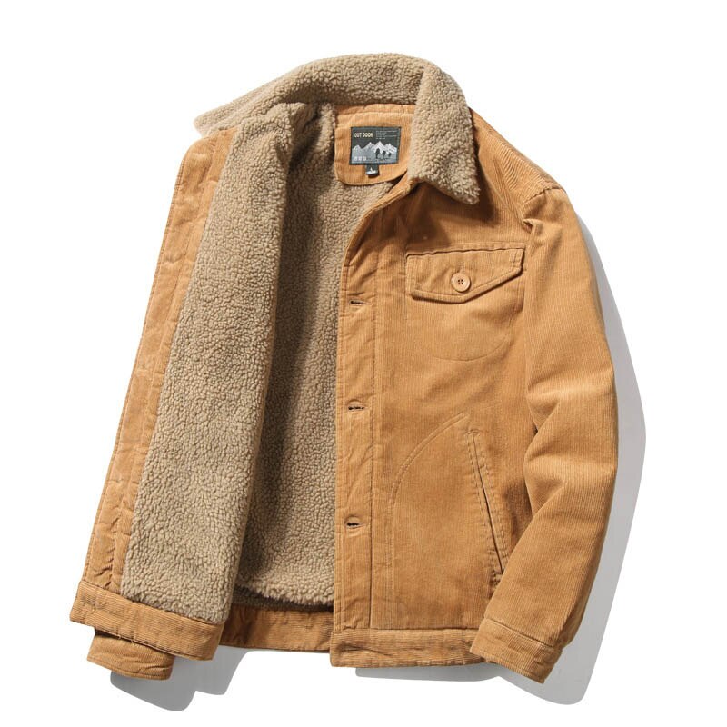 Warm Corduroy Mens Jackets Winter Coats Fur Collar Pockets Military Jacket Casual Jacket Outwear Male Thermal Army Black Brown