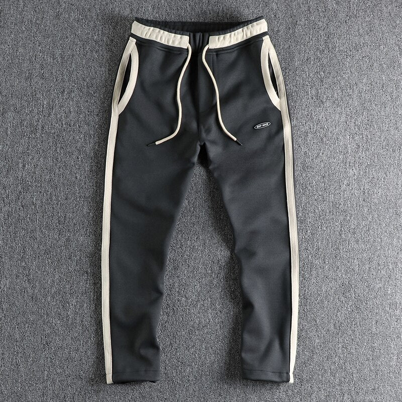 Side contrast stitching knitted thick casual pants men loose leggings trouser