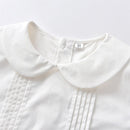 Summer Baby Boy Spanish Clothes Set Children White Cotton Shirt Peter Pan Collar Blue Linen Shorts Bloomers Outfits
