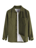 Men Shirts Corduroy Long Sleeves Shirt with Pocket Fall Winter Solid Shacket Vintage Streetwear Blouse Tops Unisex Style