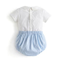 Summer Baby Boy Spanish Clothes Set Children White Cotton Shirt Peter Pan Collar Blue Linen Shorts Bloomers Outfits