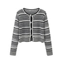 Sweater Cardigan White Black Striped Knitted Sweater Women Short Cardigan Long Sleeve Cardigan Female