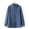 Autumn Jean Jacket Women Clothing Loose Fit Double Pocket Denim Coat Casual Long Sleeve Blue Outwear