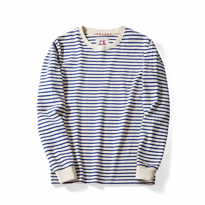 Heavyweight Winter Fall Premium Casual Loose Striped Sweatshirt Navy Sea Soul Style Retro Pullover Comfortable Tops