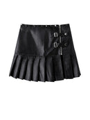 Summer Women's Black Gothic Pleated Leather Skirt Skirts Style Vintage Short Zippers A-Line Mini Skirt