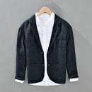 Casual Blazer Men Solid All-Match Suits Jackets Pure Linen Breathable Turn-down Collar Outerwear Coat