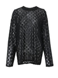 Women Black Mesh Cut-out Perspective Thin T-shirt New Round Neck Long Sleeve Spring Autumn