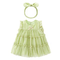 Baby Girl Cake Dress with Hairband Children Summer Flying Sleeve Dresses Kids O Neck Frocks Babies Party Clothes