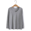Long Sleeve T-shirt Women Clothing Solid Color V-Neck Bottoming Tops Autumn Loose Casual Basics Tees