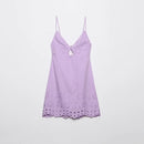 French Elegant Violet Dress Spaghetti Strapless Hollow Out Sexy Beach Mini Dress Women