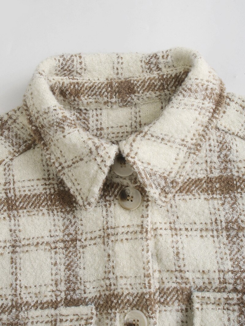 Spring and winter turn-down collar full sleeves plaided single breasted woolen jacket female top