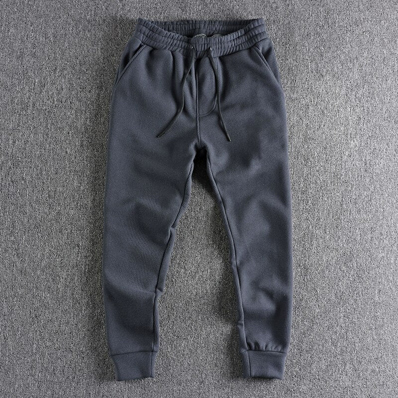 Plush thickened waffle casual pants for men warm youth leggings sports pants