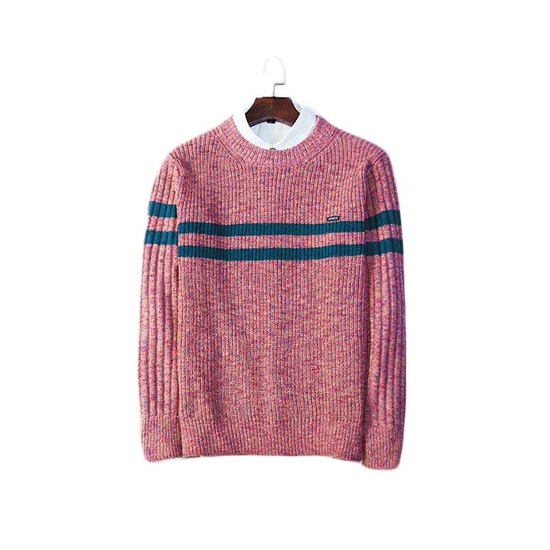 Men Vintage Knit Sweater Spring and Autumn Fashion Striped Patchwork Top Casual  Pullover Sweaters Men Clothing