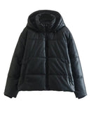 Winter women clothes leather cotton padded coat hoodies pocket coat female top