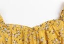 Summer Elegant Yellow Floral Dress Women French Vintage Chiffon Jacquard Weave Sexy Dress