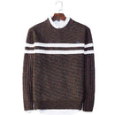 Men Vintage Knit Sweater Spring and Autumn Fashion Striped Patchwork Top Casual  Pullover Sweaters Men Clothing