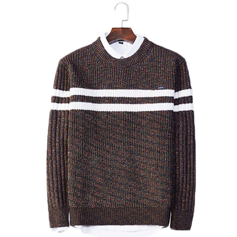 Men Vintage Knit Sweater Spring and Autumn Fashion Striped Patchwork Top Casual  Pullover Sweaters Men Clothing