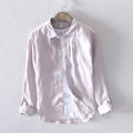 Shirt for Men Long Sleeve Casual White Button Shirt Tops Male Pure Linen Vintage Solid Turn-down Collar Clothing