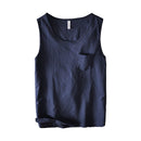 Summer Vintage Sleeveless Men Cotton Linen Thin Vest Gym Workout Waistcoat Outdoor Casual Tanks