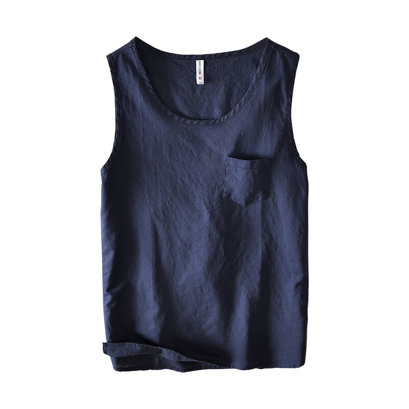 Summer Vintage Sleeveless Men Cotton Linen Thin Vest Gym Workout Waistcoat Outdoor Casual Tanks