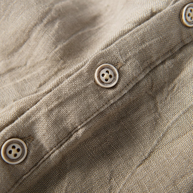 Vintage Linen T-Shirt for Men Pullover Casual V-Neck Short Sleeve Thin Breathable Tees Summer