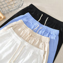 Summer Men Solid Simple Casual Thin Natural Cotton Linen Pants Elastic Waist Drawstring White Beach Trousers