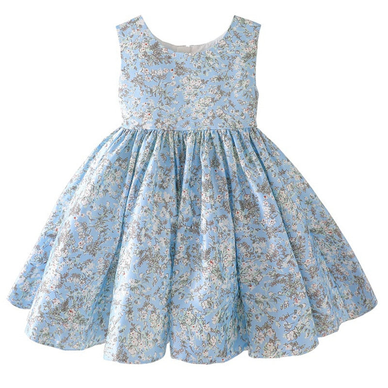 Summer Baby Girls Sundress Kids Floral Printed Sleeveless Dress with Big Bow Children Casual Soft Dresses Toddlers