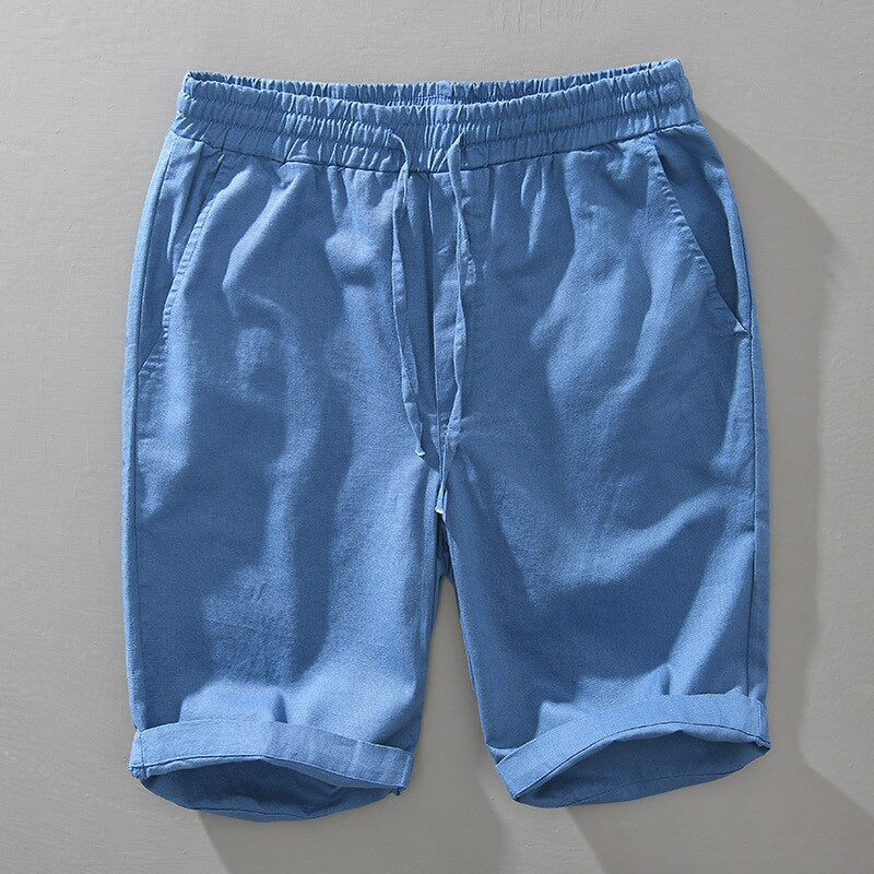 Summer Men Cotton Linen Shorts Solid Flexible Waist Simple Casual Loose Half Length Thin Popular Short Pants