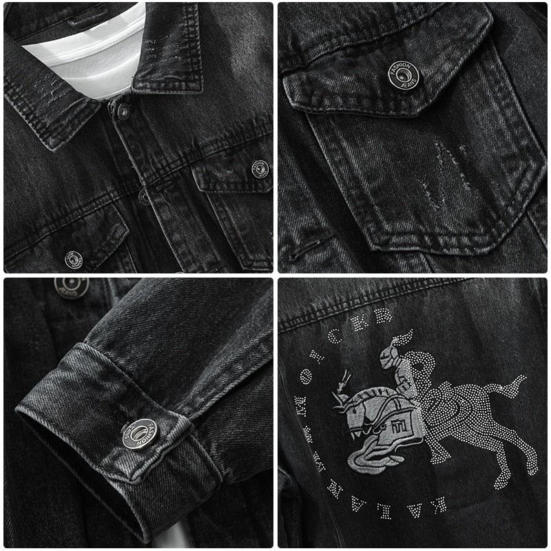 Spring New Vintage Letter Denim Shirts Jackets for Men Cotton Casual Long Sleeve Coats Quality Clothes