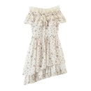 Asymmetry Floral Lace Splicing Cascading Party Mini Dress Women