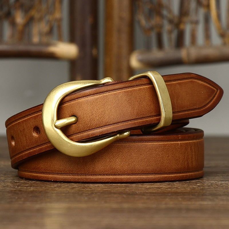 2.4cm Copper Buckle High Quality Genuine Leather Belts for Women Luxury Female Belt For Jeans Simple Strap Waist Belt