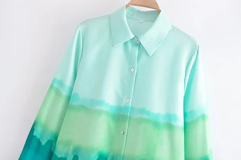 Vintage Gradient Ins Blouse Tie-Dyed Long Sleeve Autumn Shirts Casual Blouse Women