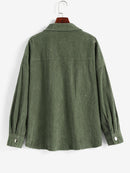 Corduroy Flap Pockets Cargo Shacket Women Drop Shoulder Utility Shirt Jacket Turn Down Collar Long Sleeve Tops Women Coat