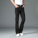 Men Four Seasons Mid-waist Micro-Flare Ripped Jeans High Quality Black Casual Pants
