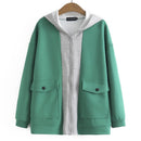 Hoodies Women Spring Street Style Splice Block Sweatshirt Loose Zip Outewear Curve Clothes