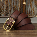 3.8cm Retro Jeans Belt Male Ceinture Vintage Brass Buckle Genuine Leather Belt For Men Waist Strap Homme Casual